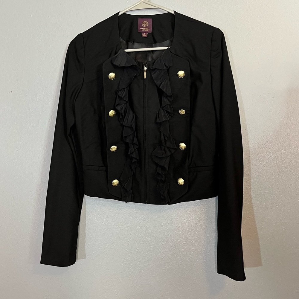 MARCHESA VOYAGE Women's Black Jacket with Gold Buttons Size 4